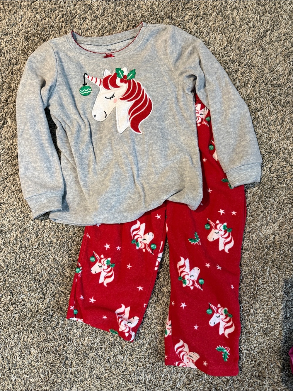 Carter's Gray Top with Red Unicorn Print Pajama Set